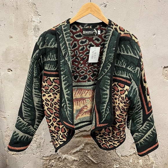 Kokopelli New Mexico Collection Animal Print Safari Open Front Sweater Jacket S - Picture 1 of 4